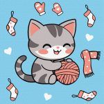 Picturi pe numere cu Animale - Pisică cu ghem