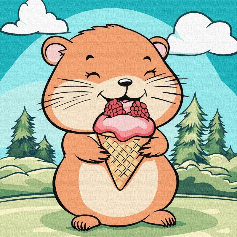Picturi pe numere cu Animale - Hamster cu înghețată