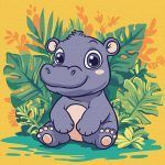 Picturi pe numere cu Animale - Hipopotam la tropice