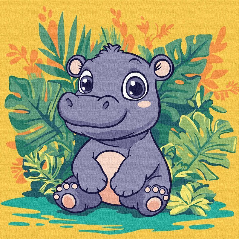 Picturi pe numere cu Animale - Hipopotam la tropice