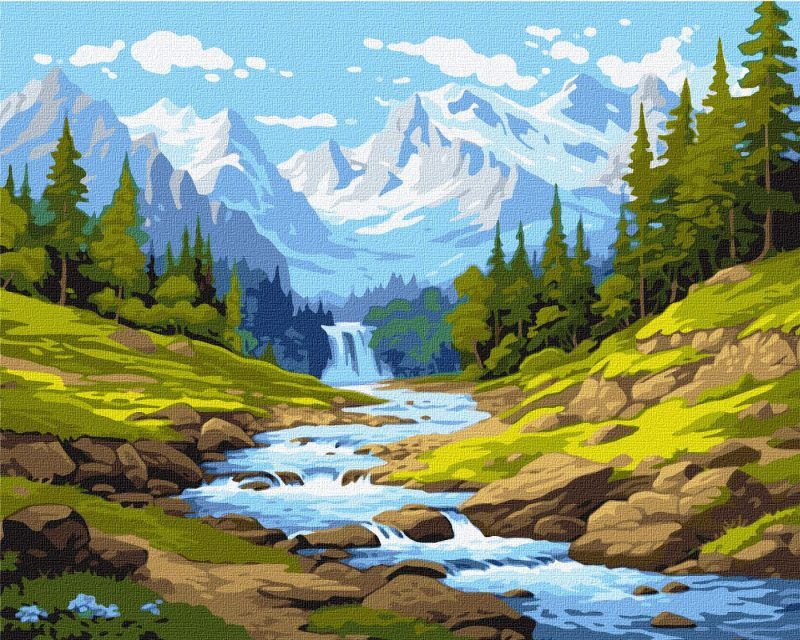 Picturi pe numere cu Peisaje - Râu de munte