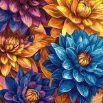 Picturi pe numere cu Flori - Dalii strălucitoare cu vopsele metalizate