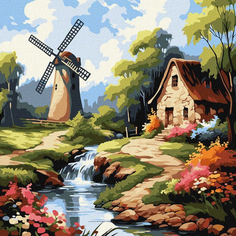 Picturi pe numere cu Peisaje - Casa de lângă moară