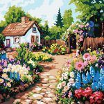 Picturi pe numere cu Peisaje - Paturi de flori lângă casă