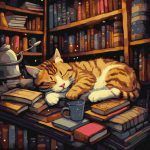 Picturi pe numere cu Animale - Motan pufos în bibliotecă