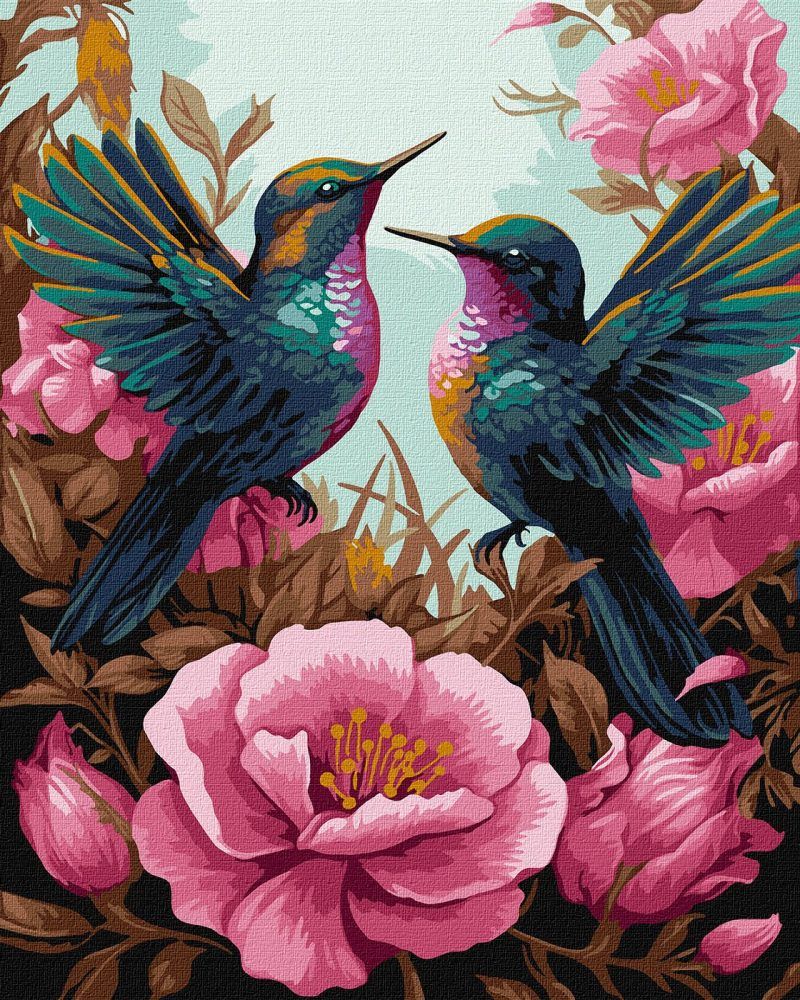 Picturi pe numere cu Păsări - Colibri sofisticate cu vopsele extra metalizate