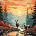 Picturi pe numere cu Animale - Căprioare la râu