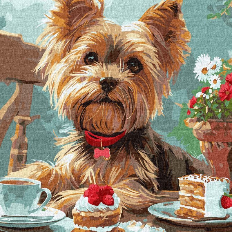 Picturi pe numere cu Animale - Yorkie la petrecerea cu ceai