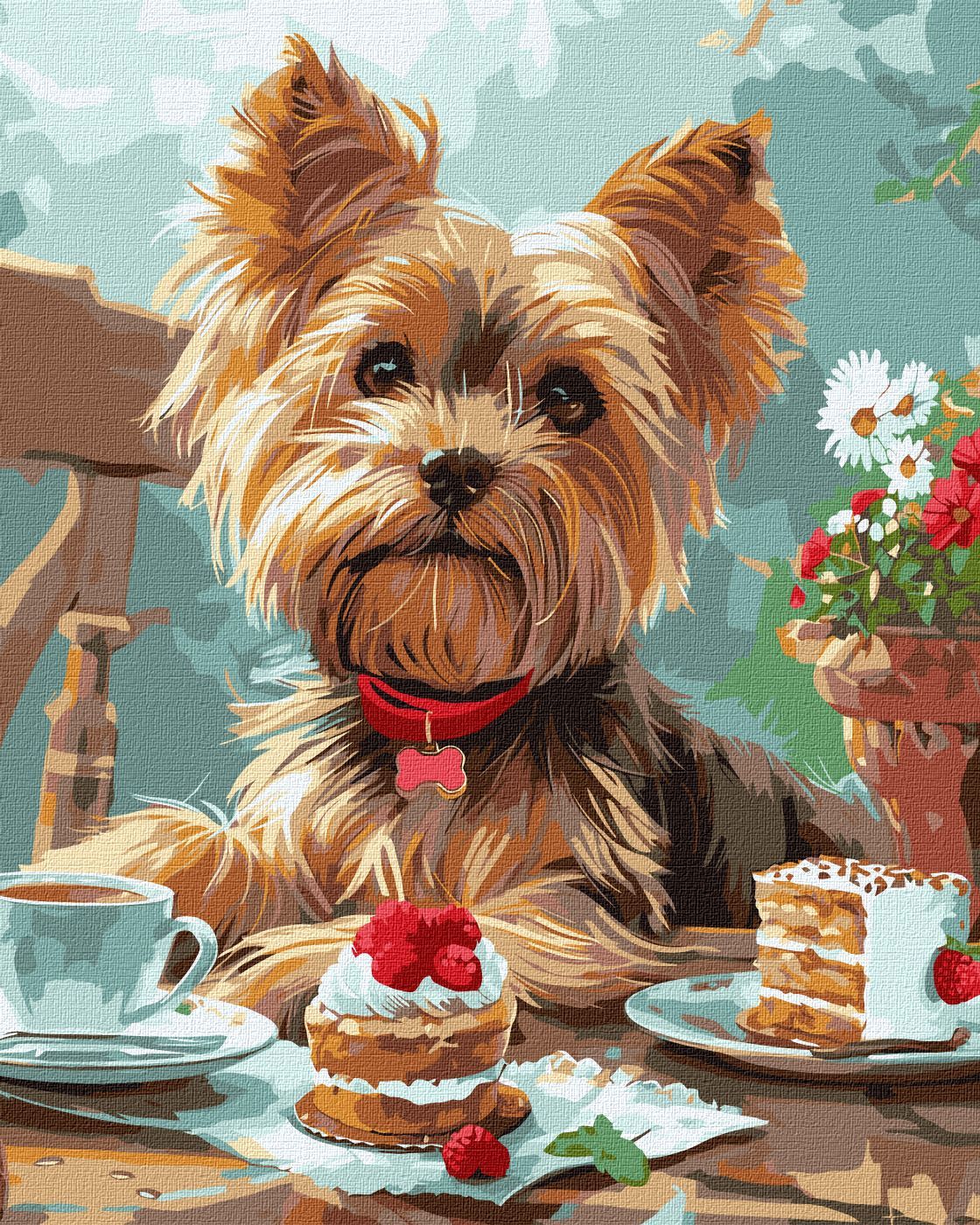 Picturi pe numere cu Animale - Yorkie la petrecerea cu ceai