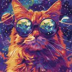 Picturi pe numere cu Animale - Pisică în stele