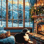 Picturi pe numere cu Animale - Câine la căldura șemineului