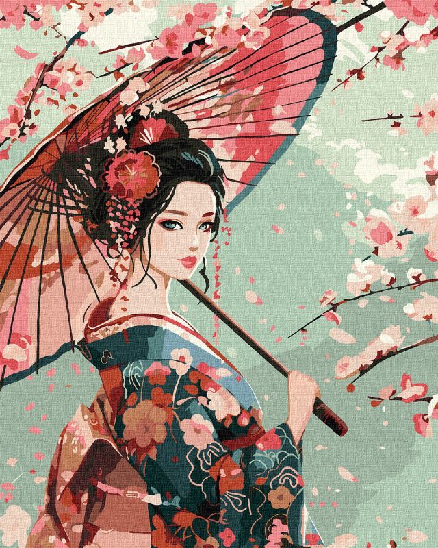 Picturi pe numere cu Portrete - Doamna în kimono