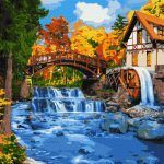 Picturi pe numere cu Peisaje - Moara de la râu