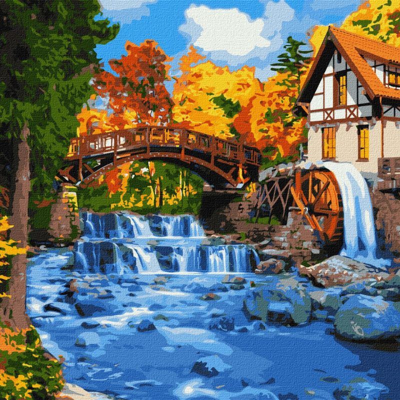 Picturi pe numere cu Peisaje - Moara de la râu
