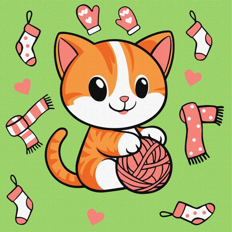 Picturi pe numere cu Animale - Pisică cu ghem 3
