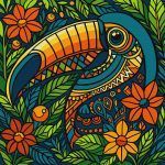 Picturi pe numere cu Păsări - Tucan în vitraliu