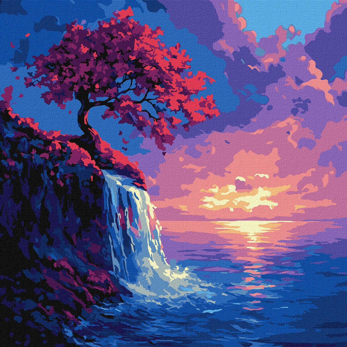 Picturi pe numere cu Peisaje - Sakura în pârâu