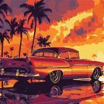 Picturi pe numere cu Mașini - Apus retro