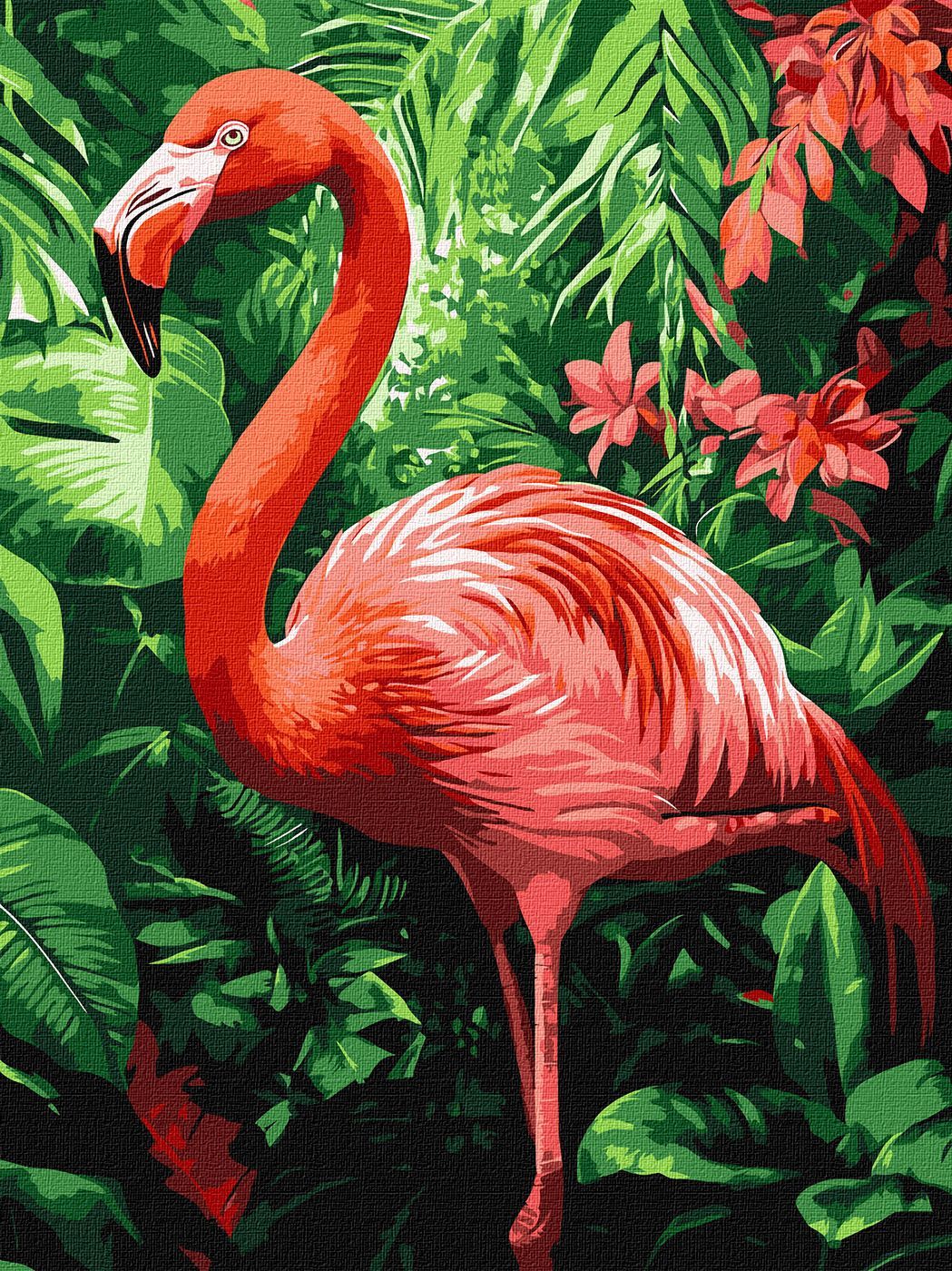 Picturi pe numere cu Păsări - Flamingo la tropice