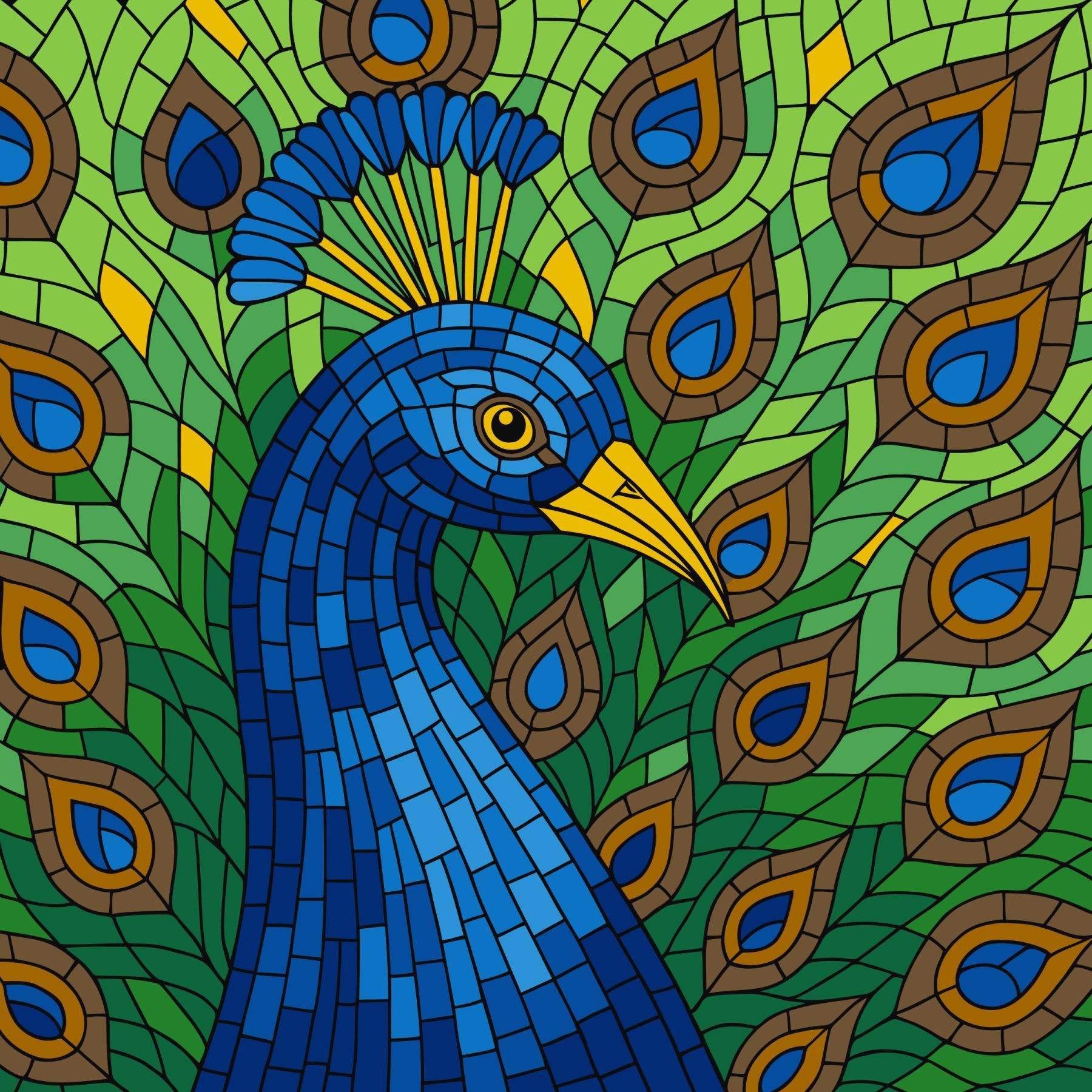 Picturi pe numere cu Păsări - Păun în vitraliu