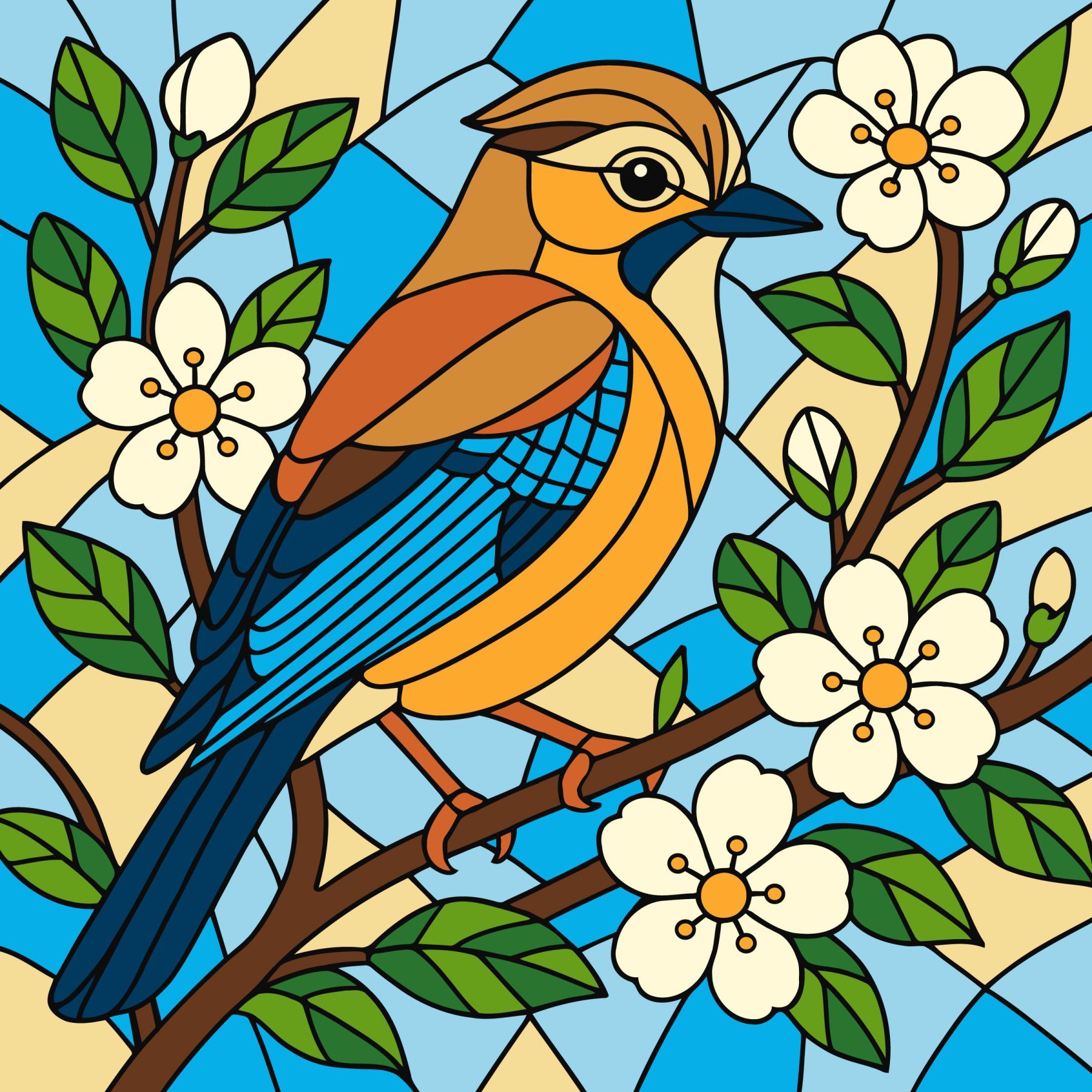 Picturi pe numere cu Păsări - Gaiță în vitraliu