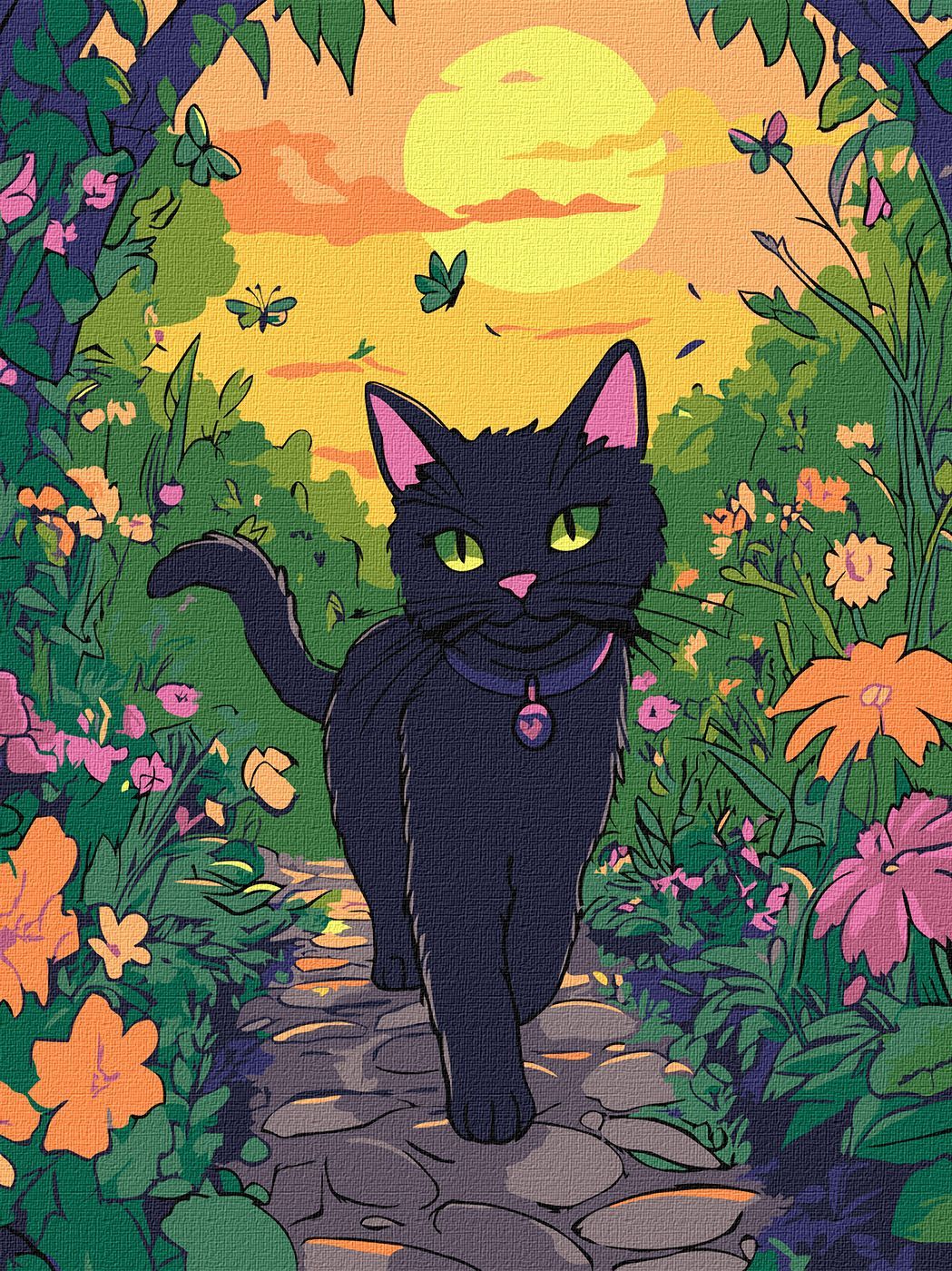 Picturi pe numere cu Pisici - O pisică în grădină