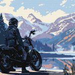 Picturi pe numere cu Peisaje - Motociclist în munți