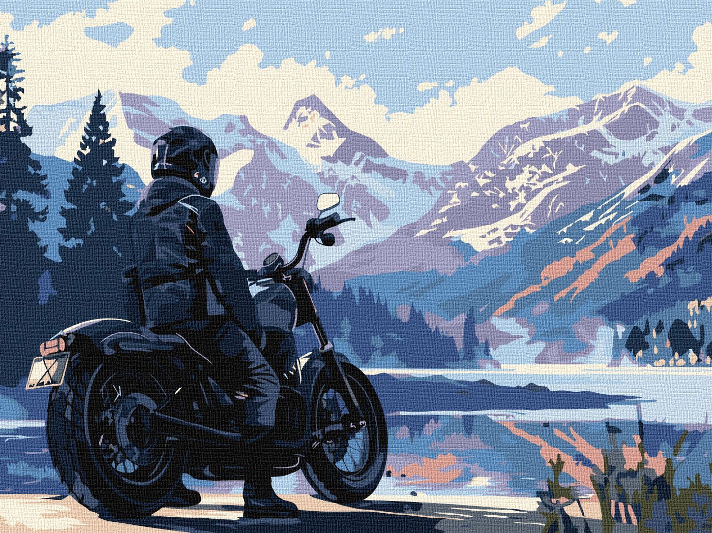 Picturi pe numere cu Peisaje - Motociclist în munți