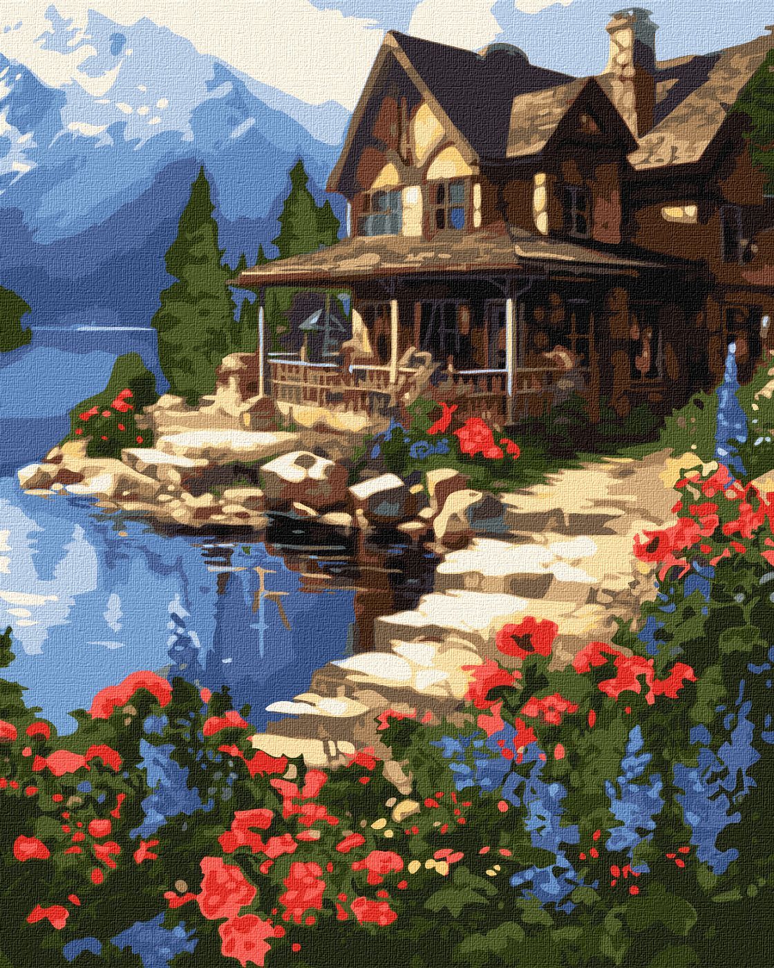 Picturi pe numere cu Peisaje - Cabana lângă lac