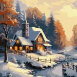 Picturi pe numere cu Peisaje - Cabana iernii