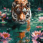 Picturi pe numere cu Animale - Tigru la vânătoare