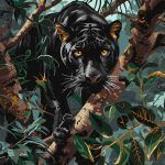 Picturi pe numere cu Animale - Panteră maiestoasă cu vopsele metalizate