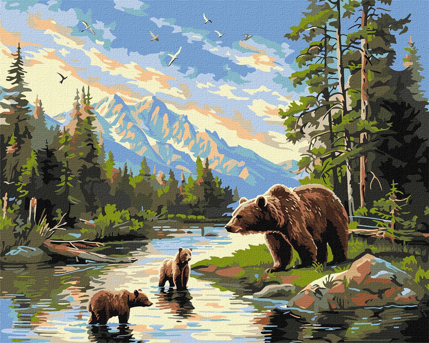 Picturi pe numere cu Animale - Ursoaica cu puii