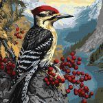 Picturi pe numere cu Păsări - Ciocănitoare pe vâsc