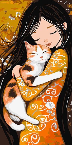 Picturi pe numere cu Portrete - Pisică în brațe
