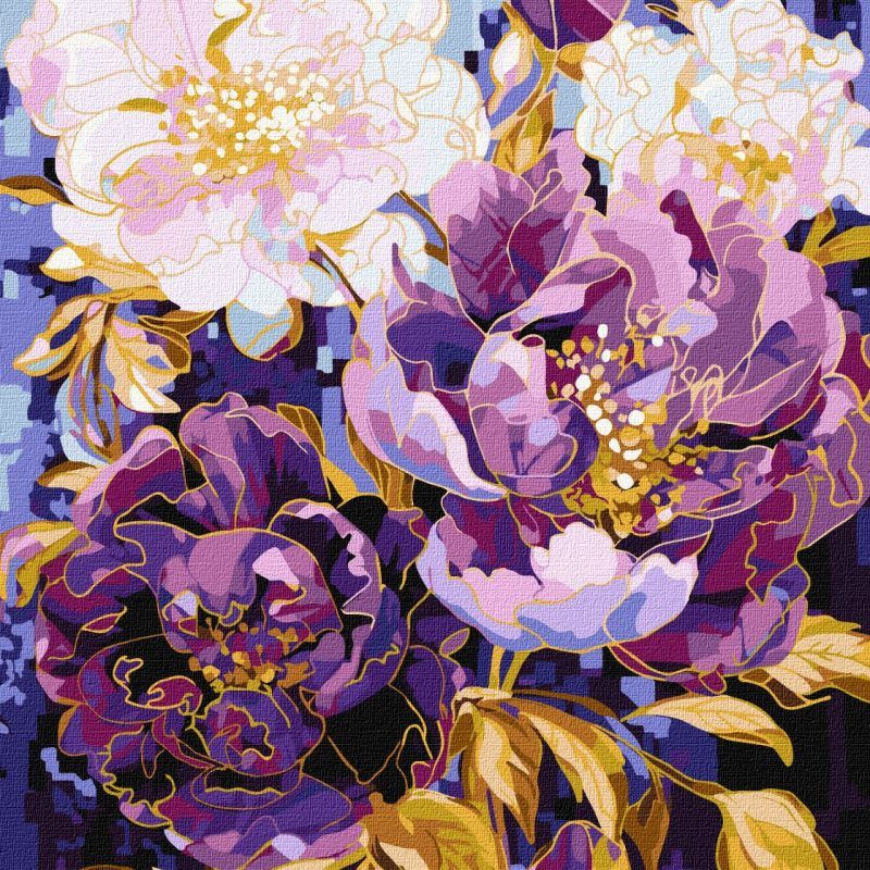 Picturi pe numere cu Flori - Caleidoscop floral cu vopsele extra metalizate