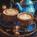 Picturi pe numere cu Natură Statică - Cântecul cafelei cu vopsele extra metalizate