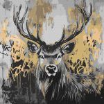 Picturi pe numere cu Animale - Cerb auriu cu vopsele metalizate
