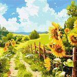 Picturi pe numere cu Peisaje - Cărarea printre floarea soarelui