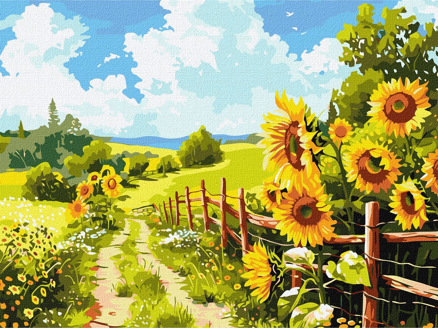 Picturi pe numere cu Peisaje - Cărarea printre floarea soarelui