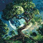 Picturi pe numere cu Peisaje - Arborele lumii cu vopsele metalizate