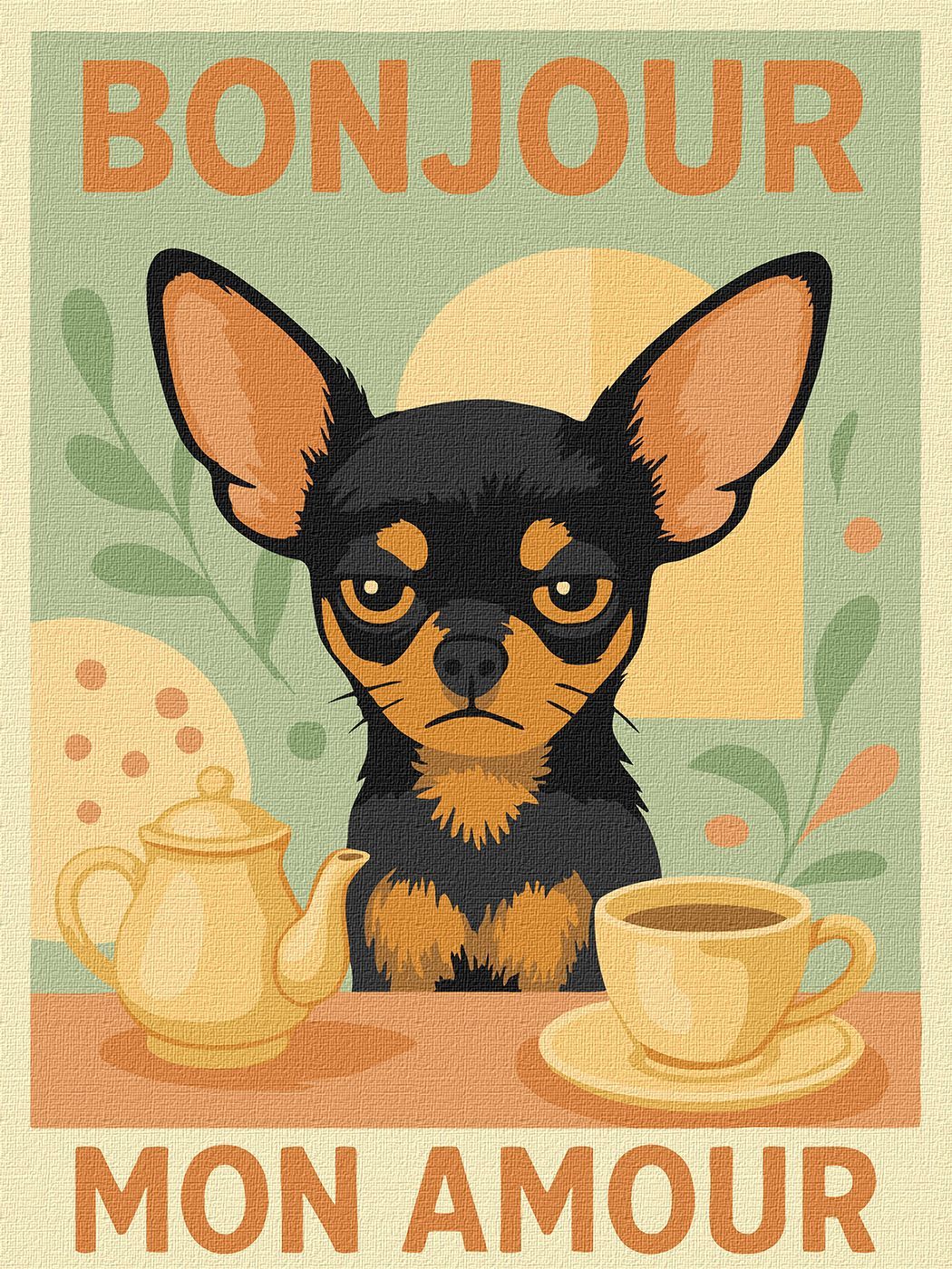 Picturi pe numere cu Animale - Poster – Dimineața cu chihuahua