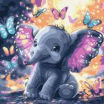 Picturi pe numere cu Animale - Elefant fără griji cu vopsele metalizate