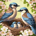 - Familie de pițigoi în floare
